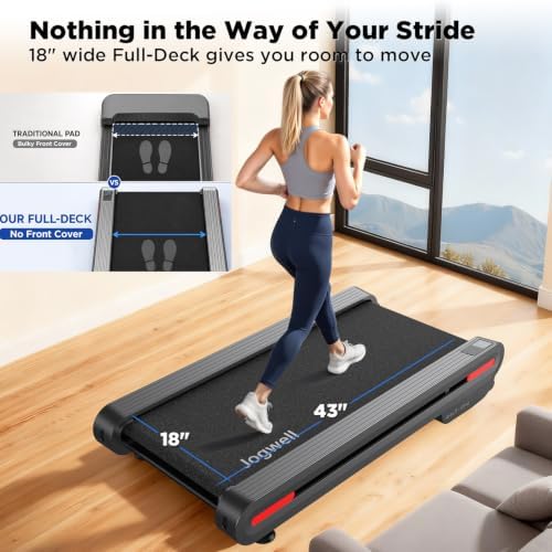 Jogwell Walking Pad Treadmill with 12%/20% Auto Incline, 43"x18" Extra-Wide - Image 3