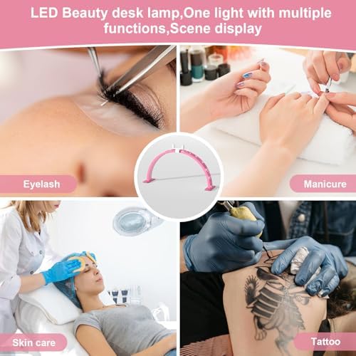 Half Moon Light for Nail Desk - 29-inch LED Nail Tech Lamp with Hands Pillow, Phone Holder，Dimmable Arch Design,48W Portable Manicure Light for Salon and Home Use（Pink-Pink Diamond） - Image 5
