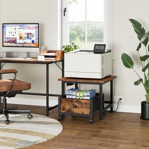 HOOBRO Mini Fridge Stand with Non-Woven Storage Basket and Power Outlet, Mini Fridge Cabinet with Wheels and Adjustable Feet, Mobile Fridge Shelf, for Home, Apartment, Dorm, Rustic Brown FB355UBX01 - Image 6