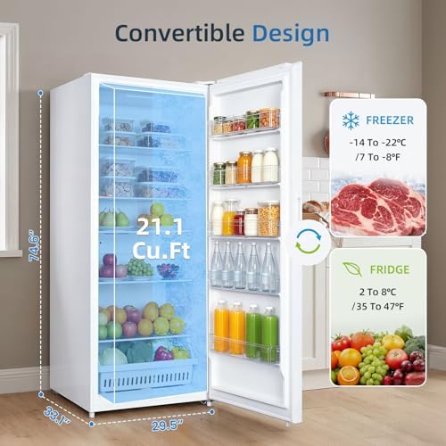 Antarctic Star 21.2 Cu.Ft Convertible Freezer Refrigerator,Upright fridge with powerful LED light，Reversible door for Kitchen,Dorm and Office,White - Image 5