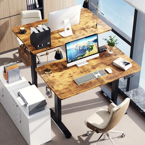 Veken 47.2 Inch Large Electric Standing Desk, Gaming Table, Brown - Image 2