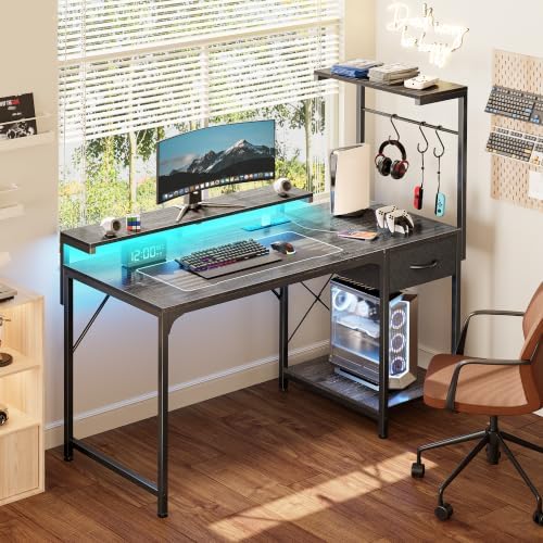 PRAISUN 47.2 Inch Gaming Desk with LED Lights & Power Outlets - Image 2