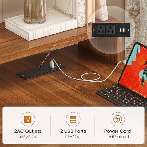 SEDETA Farmhouse L Shaped Desk, 55" Home Office Desk with Drawers and Storage Shelves, L Shaped Gaming Desk with LED Lights, Power Outlet and Monitor Shelf, Brown - Image 5