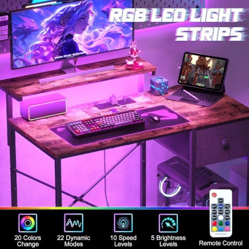 X-cosrack 33.5" Small Gaming Desk with LED Lights & Outlets, Monitor Stand - Image 6