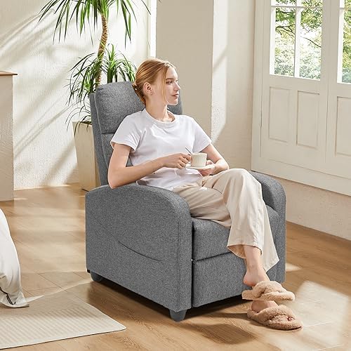 Sweetcrispy Massage Recliner Chair for Adults, Adjustable Home Theater Seating with Lumbar Support for Living Room, Modern Fabric Reclining for Small Space, Grey - Image 2