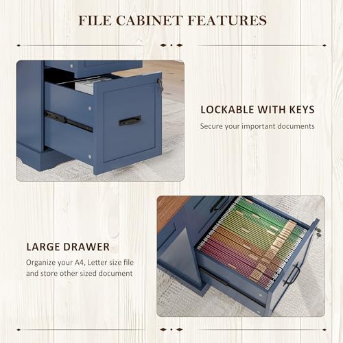 Whalefall 55'' Farmhouse Desk Home Office with Drawers, Blue - Image 5