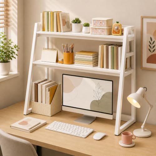 3 Tires Desktop Hutch Bookshelf, Desktop Bookshelf by Unknown