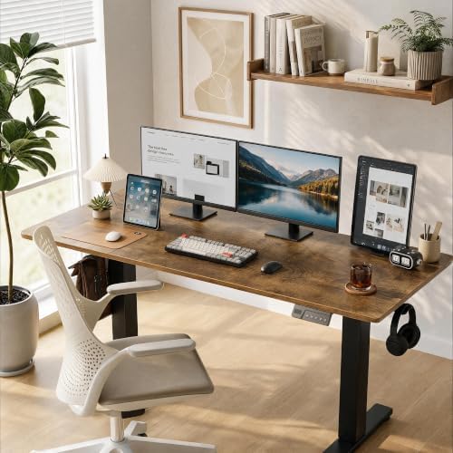 Claiks 55 x 24 Inch Rustic Brown Electric Standing Desk - Image 2