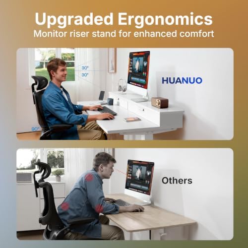 HUANUO 32" X 21" Electric Standing Desk with 2 Drawers, C-Clamp Mount Compatible, Height Adjustable Computer Desk, Home Office Stand Up Desk with 4 Preset Heights & 2 Hooks, White - Image 5