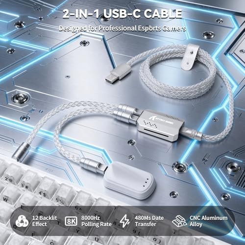 ATTACK SHARK C07 PRO Custom Braided USB-A to Dual Type-C Cable-White - Image 2