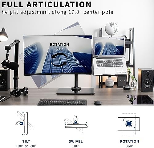 VIVO Free Standing Single Computer Monitor and Laptop Combo Desk Stand with Sleek Glass Base, Fits up to 32 inch Monitors and 17 inch Laptops, Black, STAND-V002FGL - Image 5