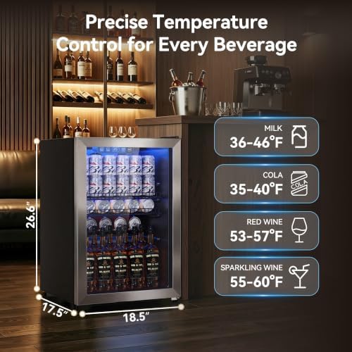 Tehanld 2.5 Cu.Ft Beverage Fridge, Glass Door Mini Fridge, Silver, 96 Can - Image 2