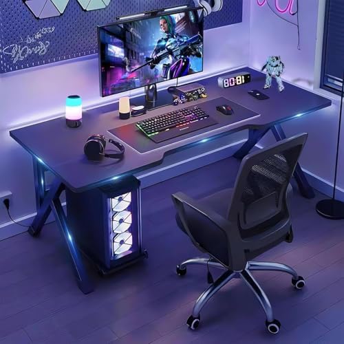 Large Gaming Desk, K-Shaped PC Gaming Table for Home Office, Ergonomic Computer Desk, Space-Saving, Easy Assembly (Black 55 Inch) by Unknown