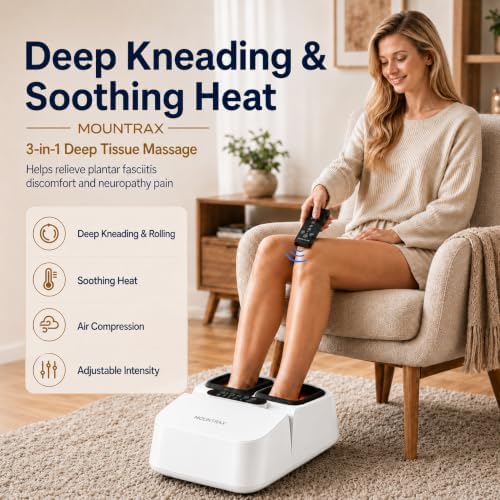 MOUNTRAX Foot Massager Machine with Heat, Foot Massager for Plantar Fasciitis, Neuropathy Pain, Shiatsu Foot Massager with Remote, Fits Feet Up to Men Size 13 (White) - Image 2