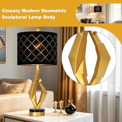 CINSARY 30" Tall Black and Gold Table Lamp for Living Room Bedroom Single - Image 2