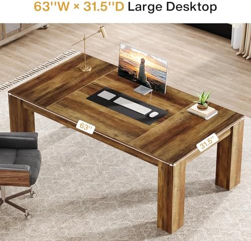 Tribesigns 63-Inch Executive Desk, Large Office Computer Desk, Simple Workstation Writing Table Study Table for Home Office, Rustic Brown - Image 6