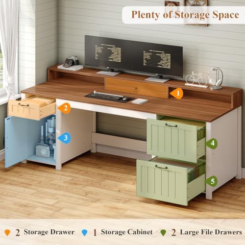 SEDETA 63" Farmhouse Executive Desk with Drawers and Storage Cabinet - Image 4