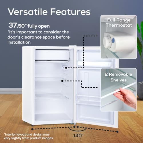 Igloo 3.2 Cu.Ft. Mini Fridge with Freezer - Single Door Compact Refrigerator with Glass Shelves for Homes, Dorms & Offices- Keep Snacks, Drinks & Frozen Foods Cool with Temperature Control Mini Fridge - Image 5