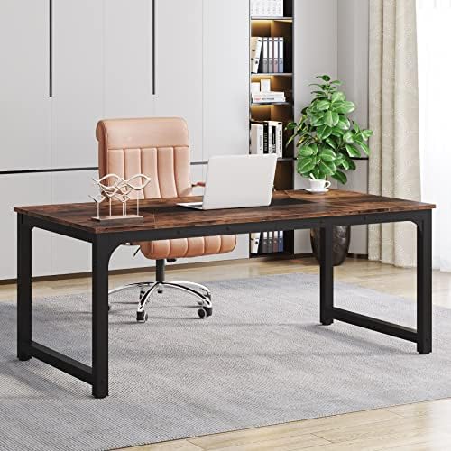 Tribesigns Modern Computer Desk, 70.8 x 35.4 inch Large Executive Office Desk Computer Table Study Writing Desk Workstation for Home Office,Rustic/Black - Image 2