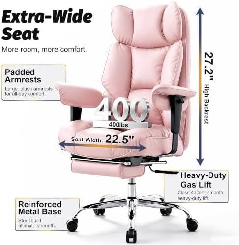 Efomao Executive Office Chair 400lbs,Pink Big and Tall Desk Chair - Image 3