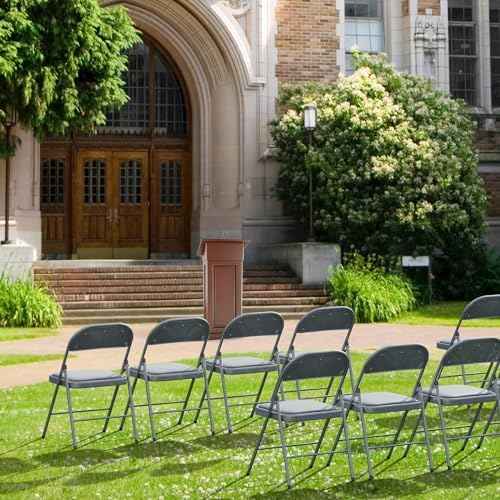 VINGLI 8 Pack Folding Chairs with Padded Seats, Metal Frame with Pu Leather Seat & Back, Capacity 350 lbs, Gray - Image 6