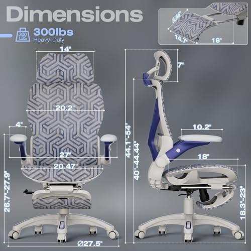ELABEST X100 Ergonomic Mesh Office Chair with Footrest, Big and Tall Home Desk Chair with 5D Flip-Up Arms, Adjustable 3D Lumbar Support, Gaming & Executive Computer Chair (Cybernetic Pulse) - Image 2