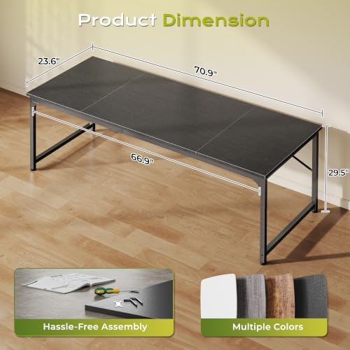 PRAISUN 70 Inch Computer Desk, Office Desk, Spacious Desktop, Black - Image 3