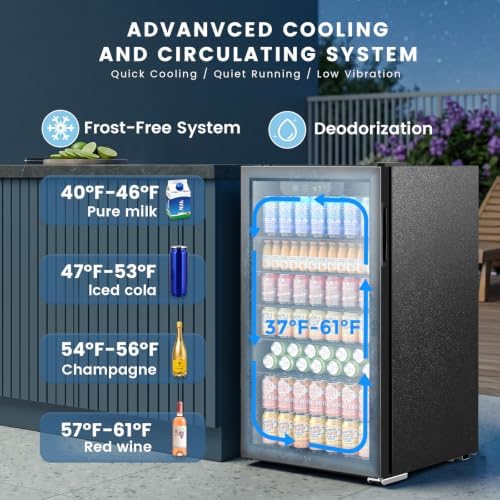 Electactic Mini Fridge 130 Can Beverage Refrigerator Cooler, 3.2 Cu.Ft Drink Fridge for Soda Wine Beer, Adjustable Temperature Control for Home Office, Black - Image 3