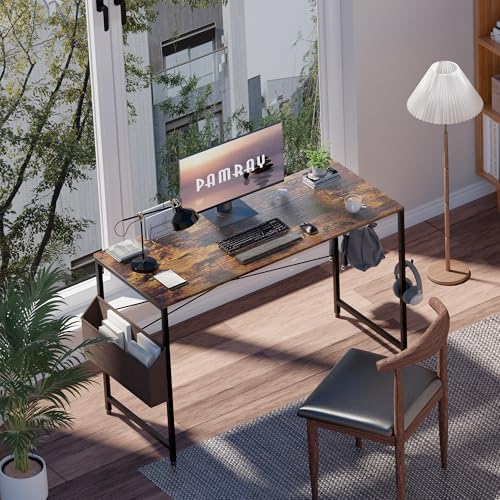 Pamray 47 Inch Computer Desk for Small Spaces with Storage Bag, Home Office Work Desk with Headphone Hook, Small Office Desk Study Writing Table - Image 2