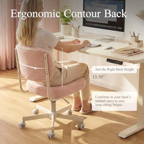 Vanity Chair with Wheels, Armless Swivel Chair for Girls, Pink - Image 4