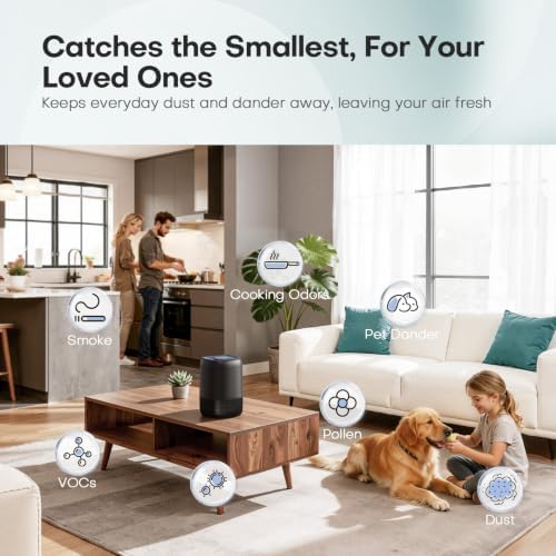 2 Packs of Air Purifiers for Home Bedroom, High Efficience Filter for Dust Pollen Smoke Odors, with Fragrance Sponge Night Light Vital Breeze Timer 22dB, Office Desktop Small Room, DH-JH12 Black - Image 3