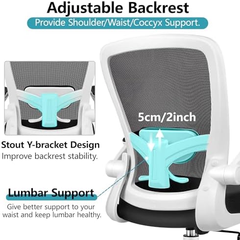 FelixKing Office Chair, Ergonomic Desk Chair Breathable Mesh Chairs Adjustable High Back Lumbar Support Flip-up Armrests, Executive Rolling Swivel Comfy Computer Chairs Home Office White - Image 5