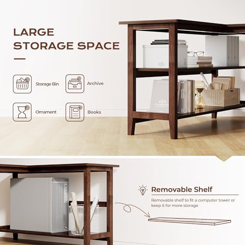 IOTXY 63" Reversible L-Shaped Office Desk with Storage Shelves, Walnut - Image 5