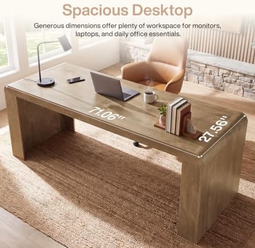 Tribesigns 70.9-Inch Executive Desk, Modern Wooden Computer Desk, Brown - Image 4