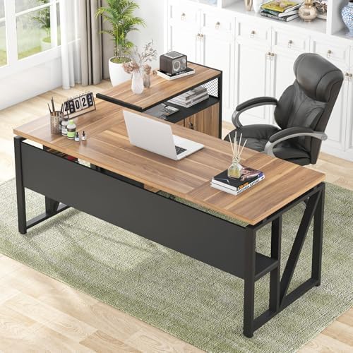 Tribesigns 63" Executive with Drawer Cabinet, L Shaped Desk and Lock lateral File Cabinet, 2 Piece Home Office Furniture Set with Drawers for Hanging File, (Brown, 63 inches) by Tribesigns