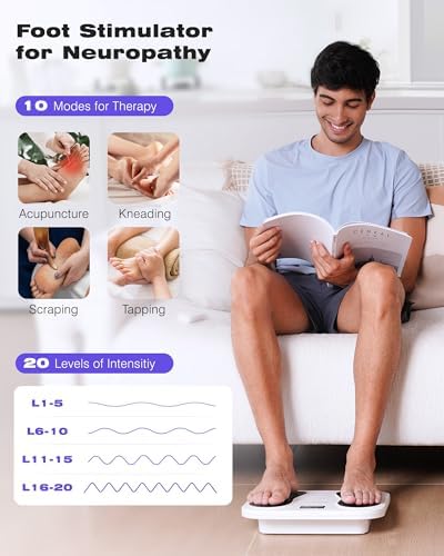 KINGJOY Foot Massager for Neuropathy, Rechargeable EMS TENS Foot Stimulator with 10 Modes 20 Intensities for Circulation Plantar Fasciitis & Swelling Pain Relief, Gifts for Women Men-White - Image 3