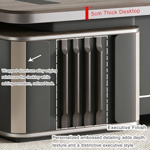 Executive Office Desk with Storage Cabinet,Modern l Shaped Executive Desk,50MM Thick Desktop for CEO Office, Reception & Commercial Workspace - Image 5