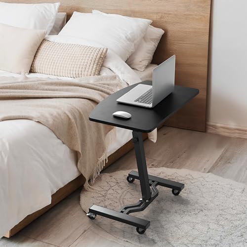 SHW Mobile Height Adjustable Laptop Rolling Cart w/Lockable Wheels, Black - Image 7
