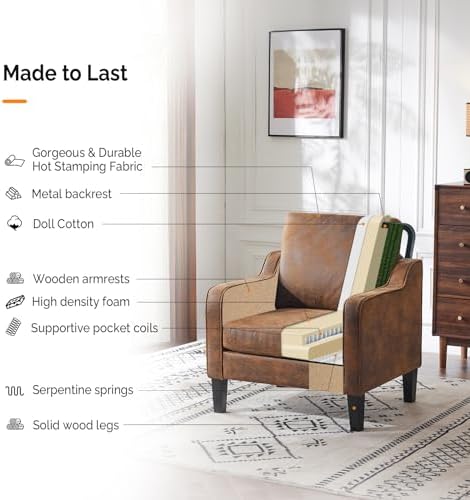 VINGLI Upholstered Gold Foil Accent Chair, Armchair for Living Room, Rustic - Image 6