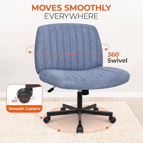 Orange Factory Criss Cross Chair, Wide Fabric Vanity Desk Seat, Blue Wheel - Image 5