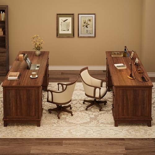 Garvee 60" Wooden Home Office Desk with File Drawers, Executive Desk with Adjustable Cabinet, Farmhouse Wood Desk with Power Outlet, Distressed Study and Work Table, Rustic Brown - Image 6