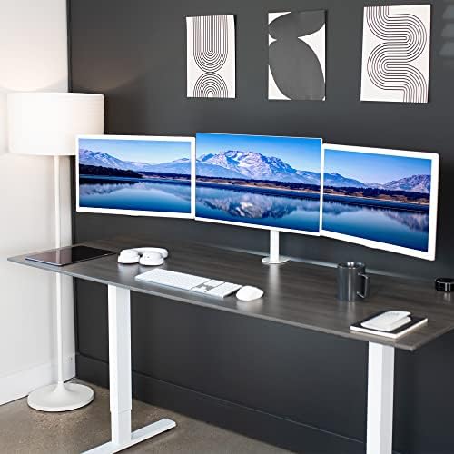 VIVO Triple Monitor Adjustable Desk Mount, Articulating Tri Stand, Holds 3 Screens up to 24 inches, White, STAND-V003YW - Image 2