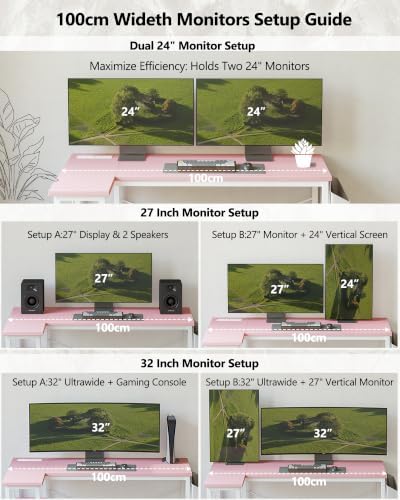 TIQLAB L Shaped Computer Desk with Power Outlets, 40 Inch Small Corner Desk with Reversible Shelves, Gaming Desk Computer Table Study Writing Table for Home Office Bedroom Small Space, Pink - Image 4