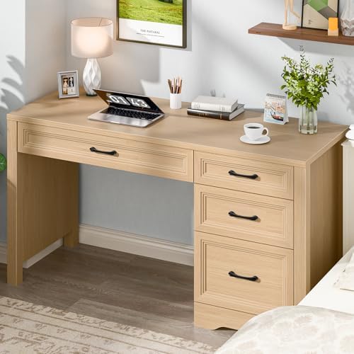 Vabches Farmhouse Executive Desk with Storage and Ample File Drawer, Rustic Large Home Writing Desk for Bedroom, Natural - Image 3
