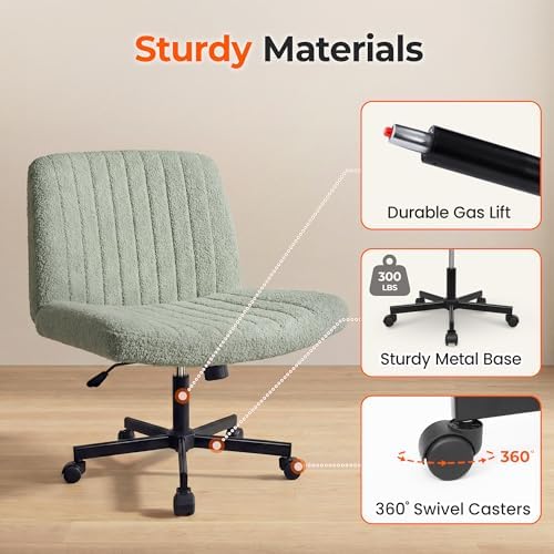 Orange Factory Criss Cross Chair with Wheels, Wide Vanity Seat, Green Teddy - Image 7