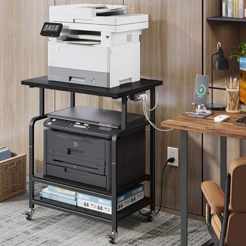 YAOHUOO 3 Tier Large Printer Stand with Power Outlet/Adjustable Shelf - Image 2