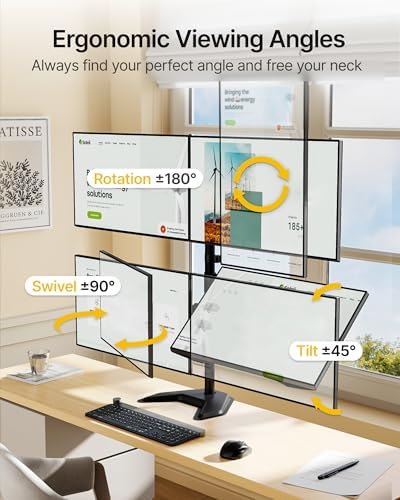 monTEK Freestanding Quad Monitor Stand for Four 17-32" Screens, 22 lbs Each - Image 3