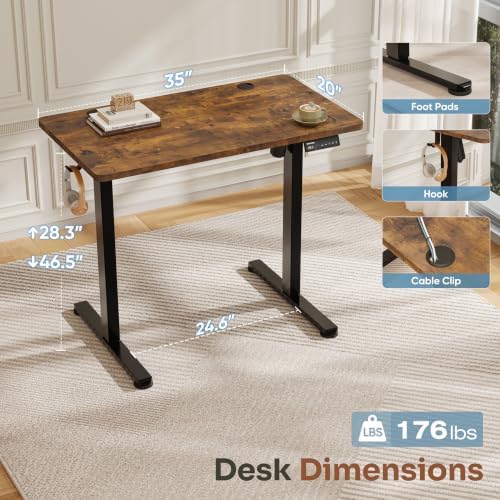 Monomi 35"x20" Small Electric Standing Desk,Whole Piece Desktop,Brown - Image 2