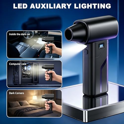 2-in-1 Vacuum and Blower, 110,000 RPM Compressed Air Duster, 160g Powerful Jet Dry Blower, Smart LED Display & Magnetic Nozzles, Cordless Air Duster for PC Cleaning Kit, Keyboard, Car Detailing - Image 5