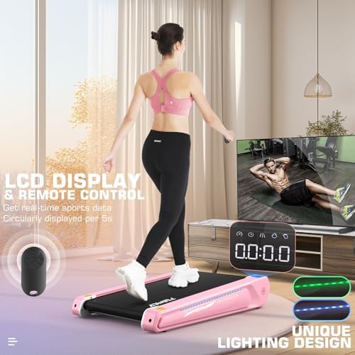 FUNMILY Smallest Walking Pad with 5% Incline, 2 in 1 Under Desk Treadmill for Home Office, 2.5 HP Mini Compact Walking Treadmill, Installation-Free/300lbs Weight Capacity/Unique Lighting Design - Image 4